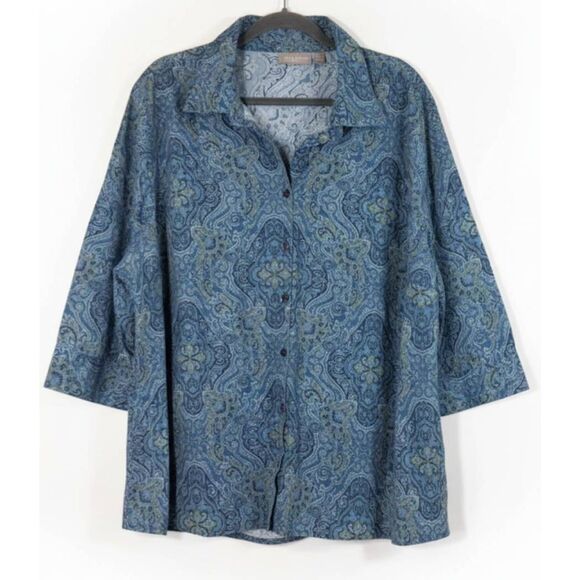 croft & barrow Tops - Croft and barrow womens 2xl paisley blouse blue shirt mom grandma shirt
